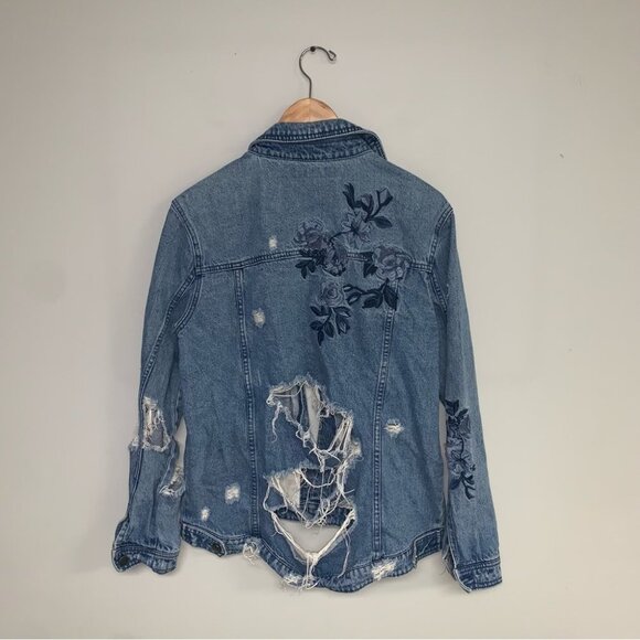 Tinsel Jean Jacket Size Medium Medium Wash Denim Distressed Embroidered Floral - Picture 5 of 8